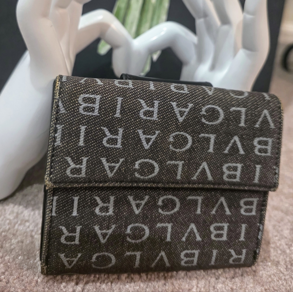 Bvlgari Black Mania Denim & Leather Wallet